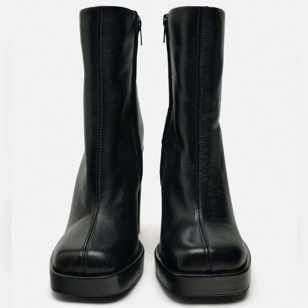 ZARA PLATFORM LEATHER HEELED ANKLE BOOTS